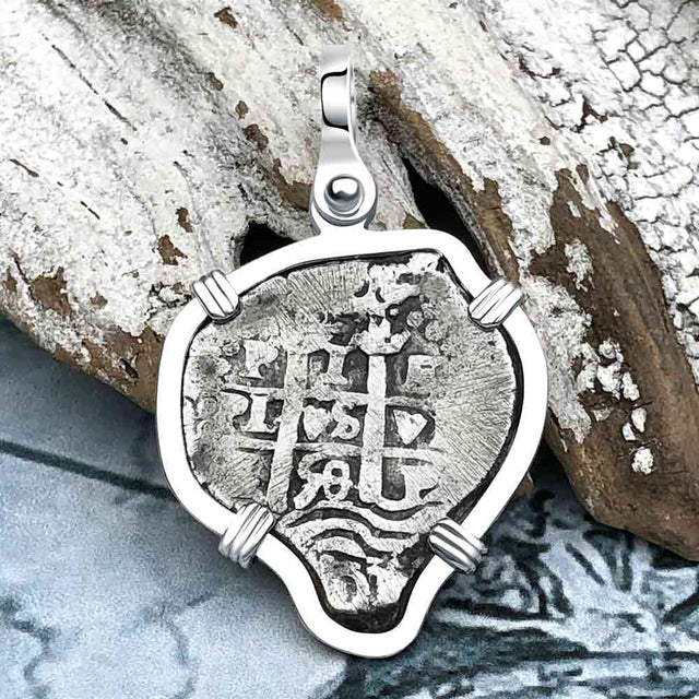 Heart Shaped 1658 Spanish 1 Reale Pirate Era Piece of Eight Sterling Silver Pendant