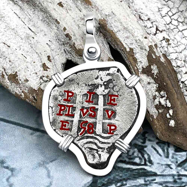 Heart Shaped 1658 Spanish 1 Reale Pirate Era Piece of Eight Sterling Silver Pendant