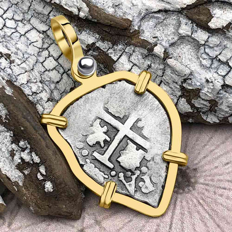 Heart Shaped Pirate Era 1702 Spanish 1/2 Reale Cob Piece of Eight 14K Gold Pendant
