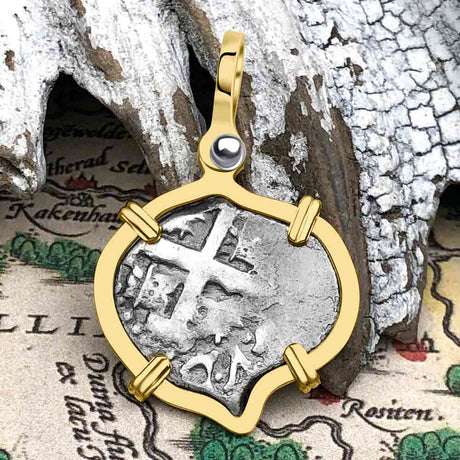 Heart Shaped Pirate Era 1739 Spanish 1/2 Reale Cob Piece of Eight 14K Gold Pendant