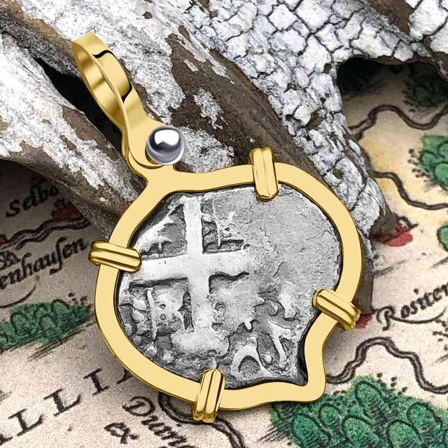Heart Shaped Pirate Era 1739 Spanish 1/2 Reale Cob Piece of Eight 14K Gold Pendant