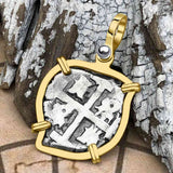 Heart Shaped Pirate Era 1708 Spanish 1/2 Reale Cob Piece of Eight 14K Gold Pendant