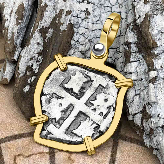 Heart Shaped Pirate Era 1708 Spanish 1/2 Reale Cob Piece of Eight 14K Gold Pendant