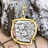 Heart Shaped Pirate Era 1708 Spanish 1/2 Reale Cob Piece of Eight 14K Gold Pendant