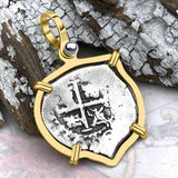 Heart Shaped Pirate Era 1677 Spanish 1/2 Reale Cob Piece of Eight 14K Gold Pendant