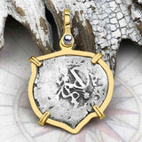 Heart Shaped Pirate Era 1677 Spanish 1/2 Reale Cob Piece of Eight 14K Gold Pendant