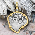 Heart Shaped Pirate Era 1696 Spanish 1 Reale Cob Piece of Eight 14K Gold Pendant