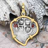 Heart Shaped Pirate Era 1696 Spanish 1 Reale Cob Piece of Eight 14K Gold Pendant