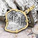Heart Shaped Pirate Era 1696 Spanish 1 Reale Cob Piece of Eight 14K Gold Pendant