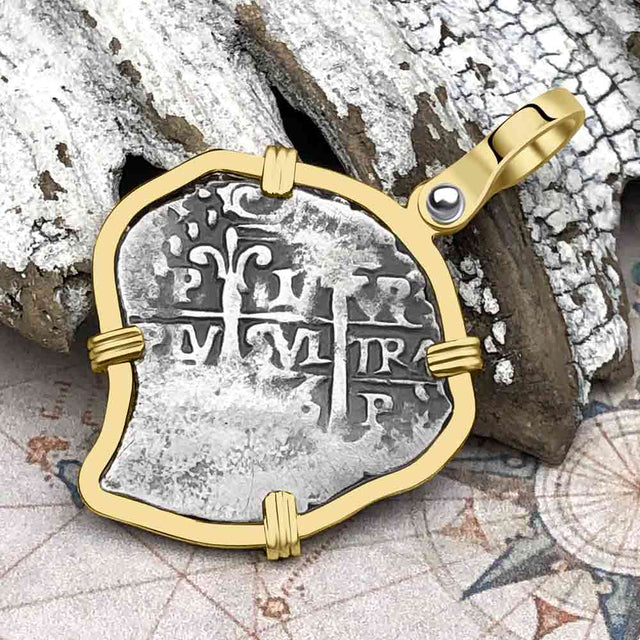 Heart Shaped Pirate Era 1696 Spanish 1 Reale Cob Piece of Eight 14K Gold Pendant