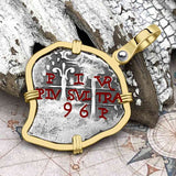 Heart Shaped Pirate Era 1696 Spanish 1 Reale Cob Piece of Eight 14K Gold Pendant