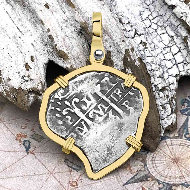 Heart Shaped Pirate Era 1696 Spanish 1 Reale Cob Piece of Eight 14K Gold Pendant