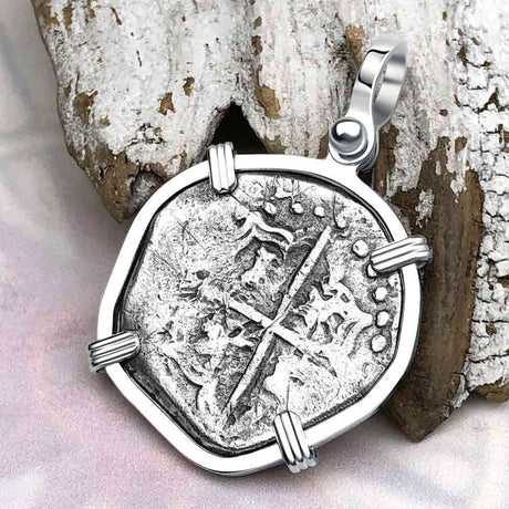 Atocha Era Land Find Spanish 2 Reale Piece of Eight Sterling Silver Pendant