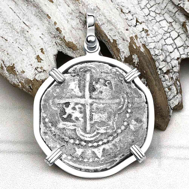 Atocha Era Land Find Circa 1610 Spanish 2 Reale Piece of Eight Sterling Silver Pendant