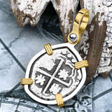 Atocha Era Land Find Spanish 1 Reale Piece of Eight 14K Gold and Sterling Silver Pendant