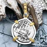 Atocha Era Land Find Spanish 1 Reale Piece of Eight 14K Gold and Sterling Silver Pendant