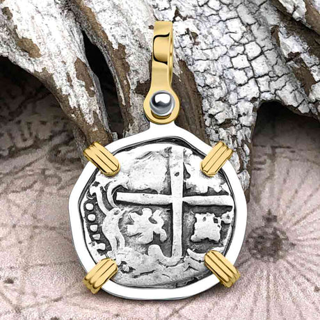 Atocha Era Land Find Spanish 1 Reale Piece of Eight 14K Gold and Sterling Silver Pendant
