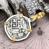 Atocha Era Land Find Spanish 1 Reale Piece of Eight 14K Gold and Sterling Silver Pendant