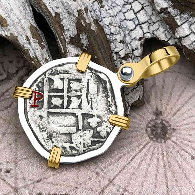 Atocha Era Land Find Spanish 1 Reale Piece of Eight 14K Gold and Sterling Silver Pendant