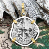 Atocha Era Land Find Spanish 2 Reale Piece of Eight 14K Gold and Sterling Silver Pendant