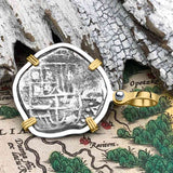 Atocha Era Land Find Spanish 2 Reale Piece of Eight 14K Gold and Sterling Silver Pendant