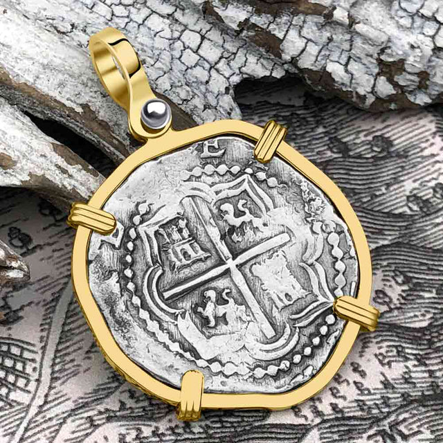 Atocha Era Land Finder Spanish 2 Reale Piece of Eight 14K Gold Pendant