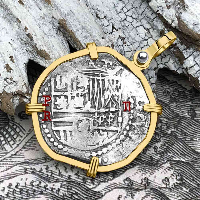 Atocha Era Land Finder Spanish 2 Reale Piece of Eight 14K Gold Pendant