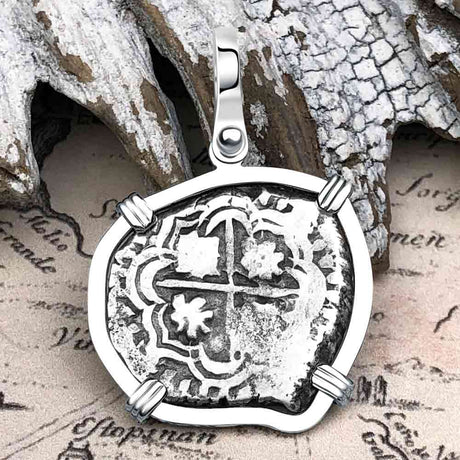Atocha Era Land Find Spanish 1 Reale Piece of Eight 14K White Gold Pendant
