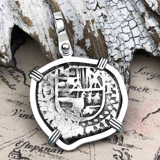 Atocha Era Land Find Spanish 1 Reale Piece of Eight 14K White Gold Pendant