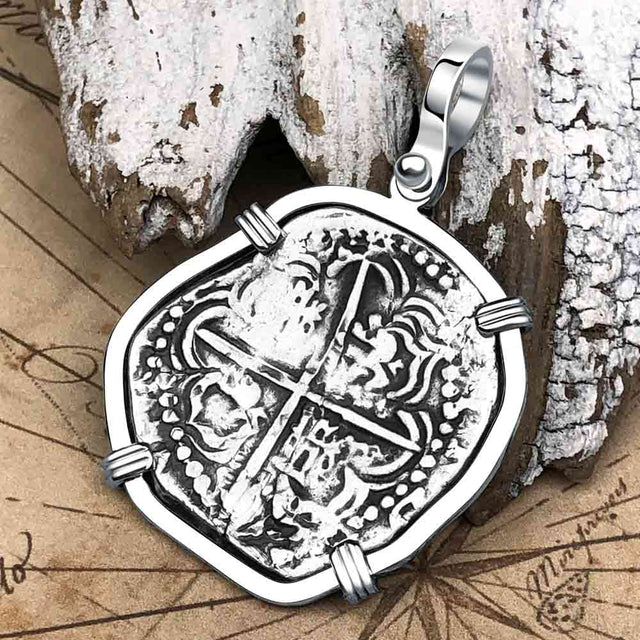 Atocha Era Land Find Spanish 2 Reale Piece of Eight 14K White Gold Pendant