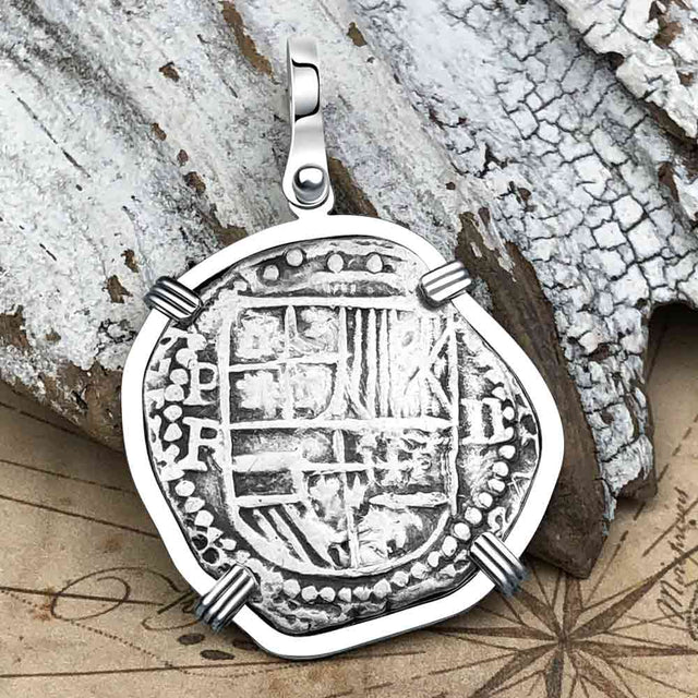 Atocha Era Land Find Spanish 2 Reale Piece of Eight 14K White Gold Pendant
