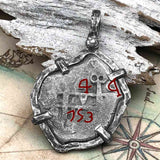 Pirate Era 1753 Spanish 4 Reale "Piece of Eight" Sterling Silver TORTUGA COLLECTION Pendant 