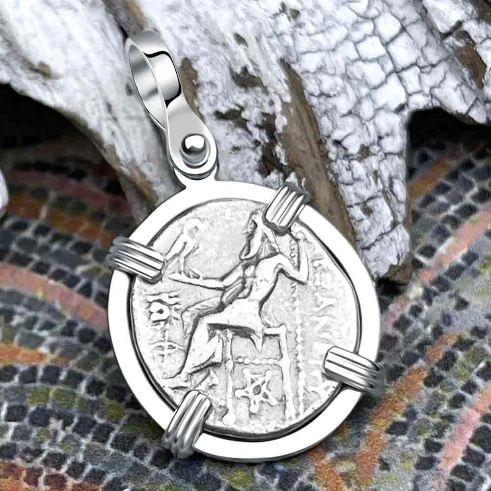 Alexander Drachm Ancient Greek Alexander the Great Silver Drachm Coin 14K White Gold Pendant
