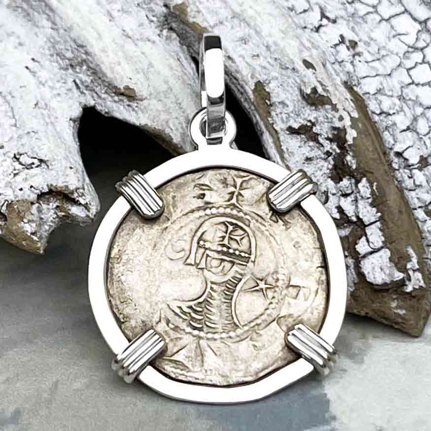 Templar Knights Era Antioch Crusader Medieval Silver Denier &quot;Helmet Head&quot; Coin of the Crusades Sterling Silver Pendant