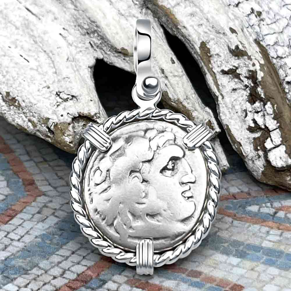 Ancient Greek Alexander the Great Silver Drachm Coin Sterling Silver Pendant