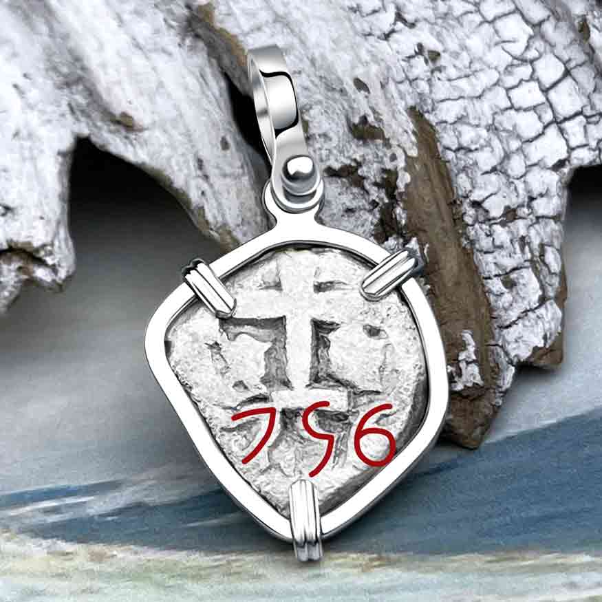 Heart Shaped 1756 Spanish 1 Reale Pirate Era "Piece of Eight" Sterling Silver Pendant
