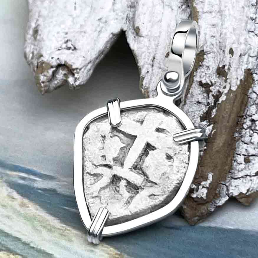 Heart Shaped 1756 Spanish 1 Reale Pirate Era &quot;Piece of Eight&quot; Sterling Silver Pendant