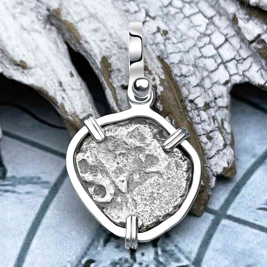 Heart Shaped 1720s Rimac River &quot;Good Luck&quot; Spanish 1/2 Reale &quot;Piece of Eight&quot; Sterling Silver Pendant