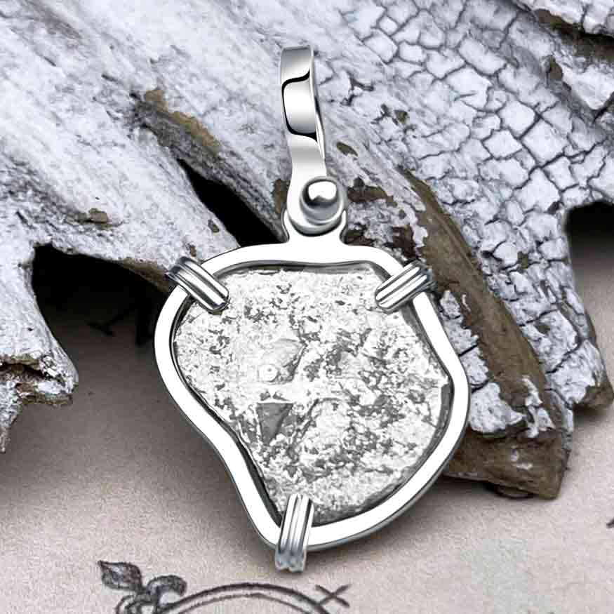 Heart Shaped 1730s Rimac River &quot;Good Luck&quot; Spanish 1/2 Reale &quot;Piece of Eight&quot; Sterling Silver Pendant