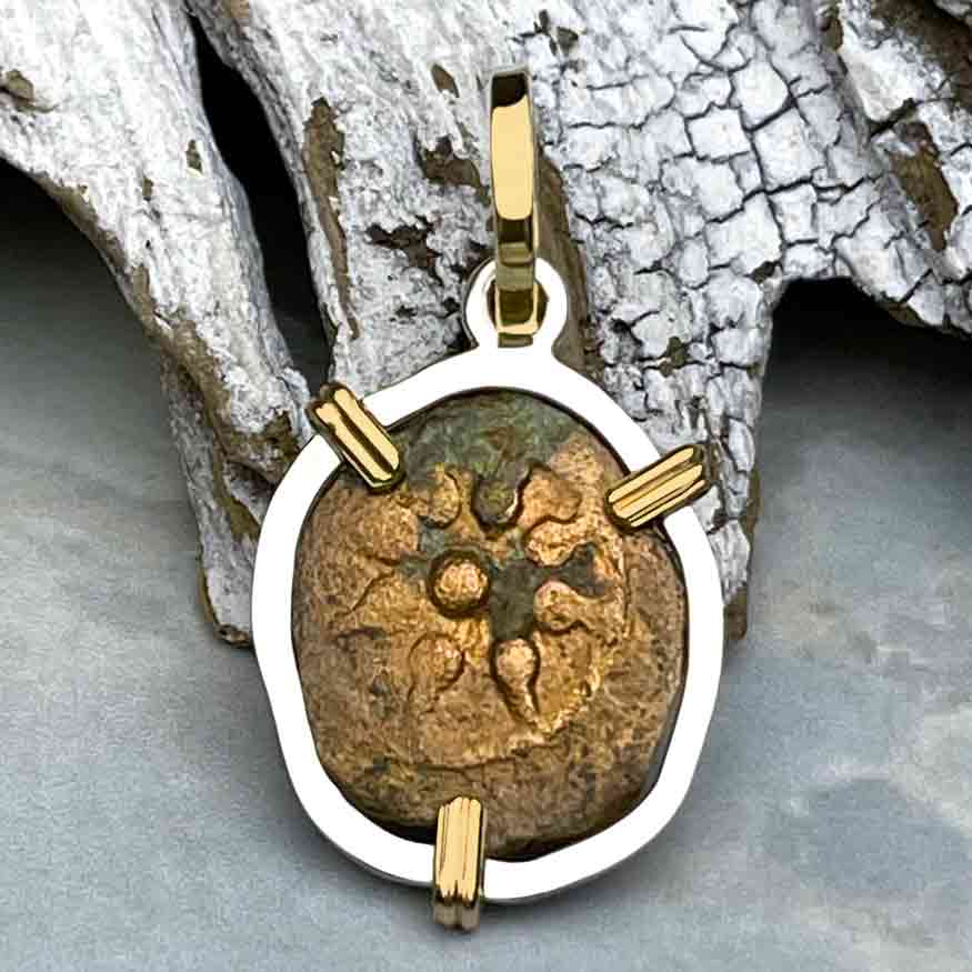 Biblical Widow's Mite in 14K Gold & Sterling Silver Pendant
