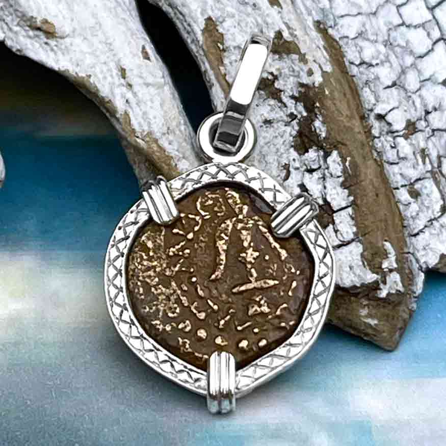 Biblical Widow's Mite in Our Crosshatch Style Sterling Silver Pendant 