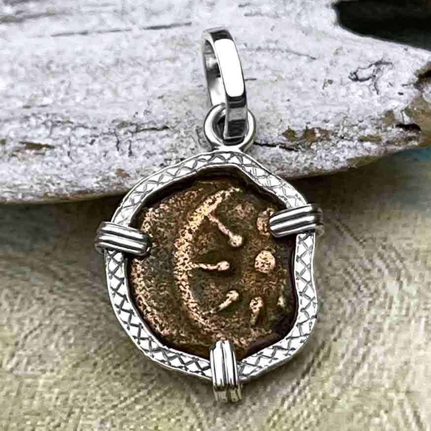 Biblical Widow's Mite in Our Crosshatch Style Sterling Silver Pendant