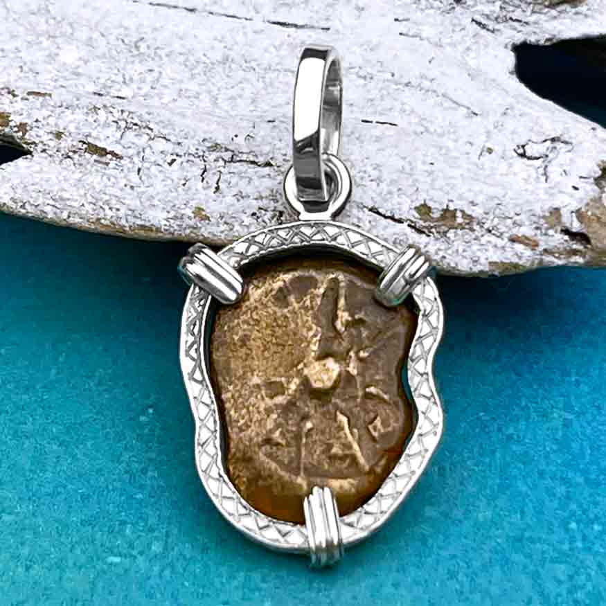 Biblical Widow's Mite in Our Crosshatch Style Sterling Silver Pendant