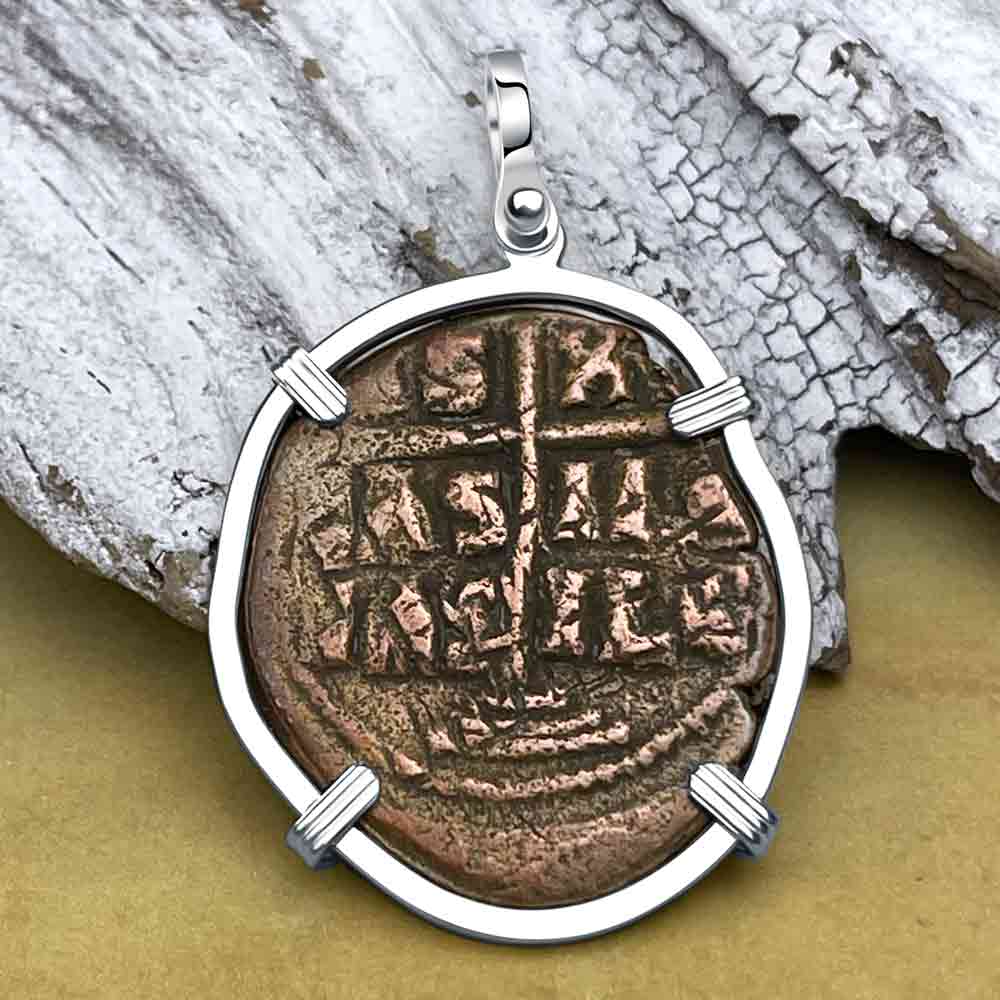 Byzantine Bronze Follis Coin - Jesus Christ, King of Kings in a Sterling Silver Pendant