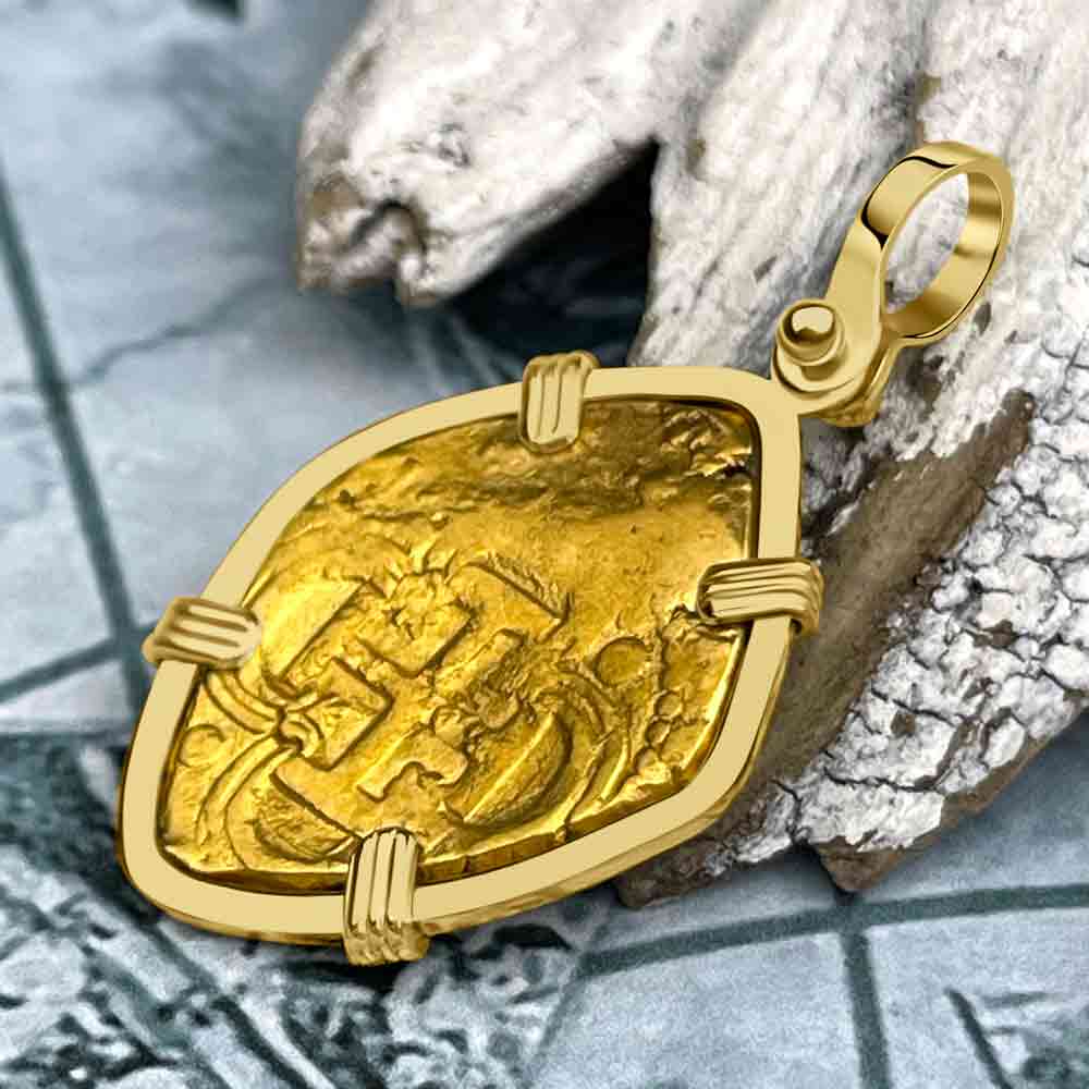 Pirate Era Circa 1609 22K Gold Two Escudo - the Legendary Doubloon - 18K Gold Pendant 