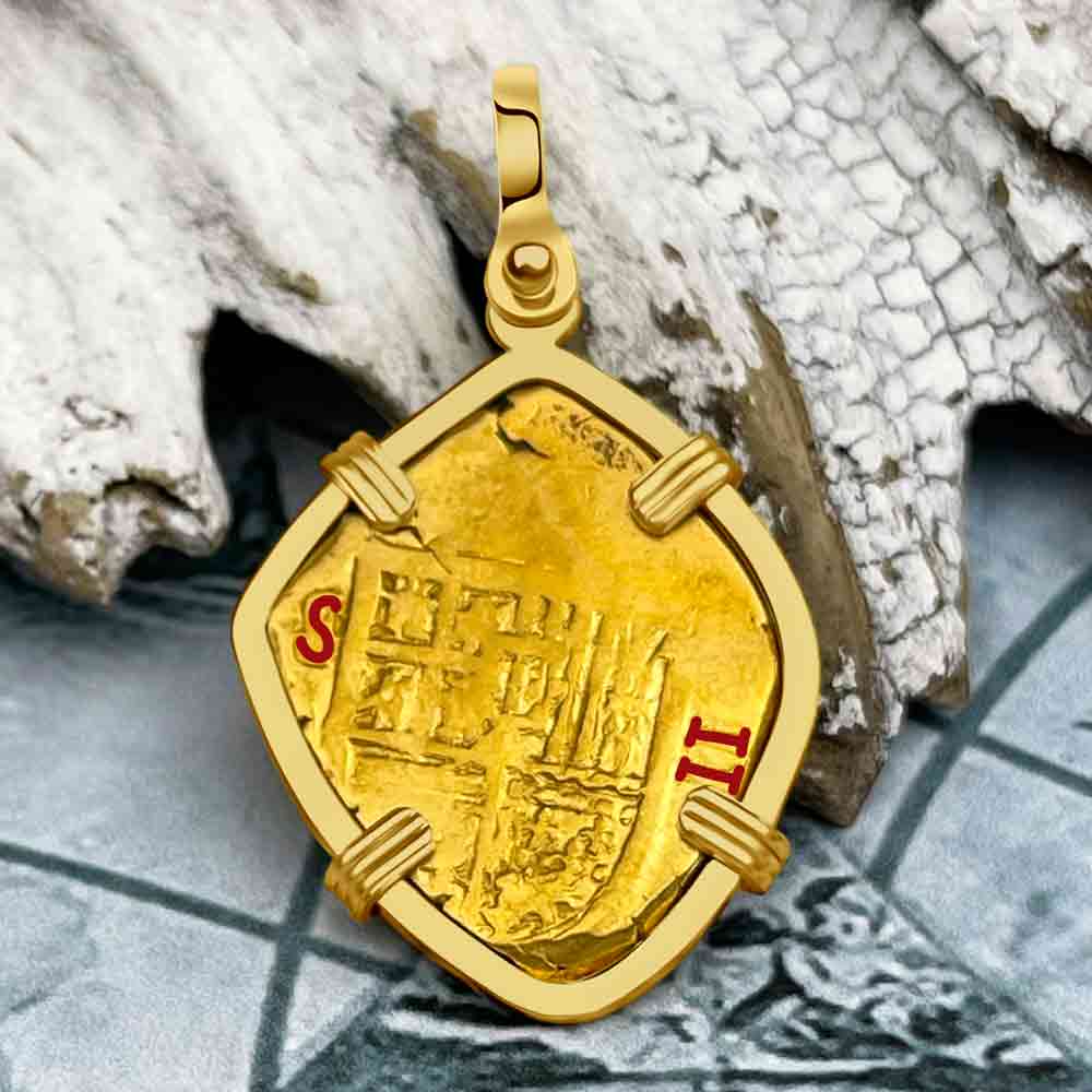 Pirate Era Circa 1609 22K Gold Two Escudo - the Legendary Doubloon - 18K Gold Pendant 