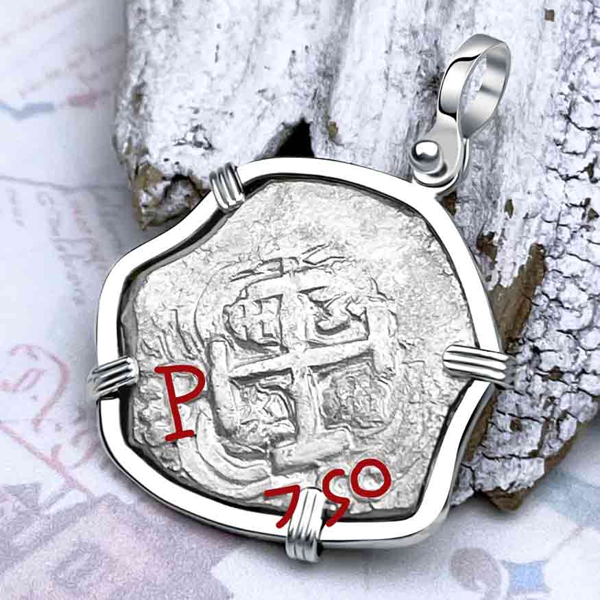 Pirate Era 1750 Spanish 4 Reale &quot;Piece of Eight&quot; 14K White Gold Pendant