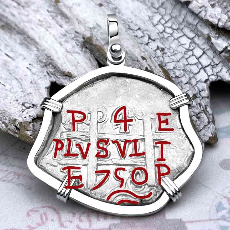 Pirate Era 1750 Spanish 4 Reale &quot;Piece of Eight&quot; 14K White Gold Pendant