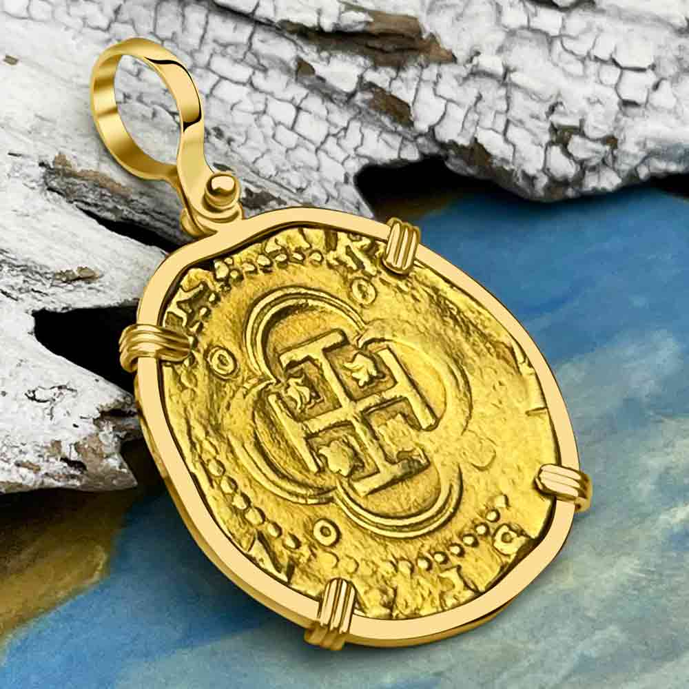 Pirate Era Circa 1570 22K Gold Four Escudo - the Legendary Doubloon - 18K Gold Pendan