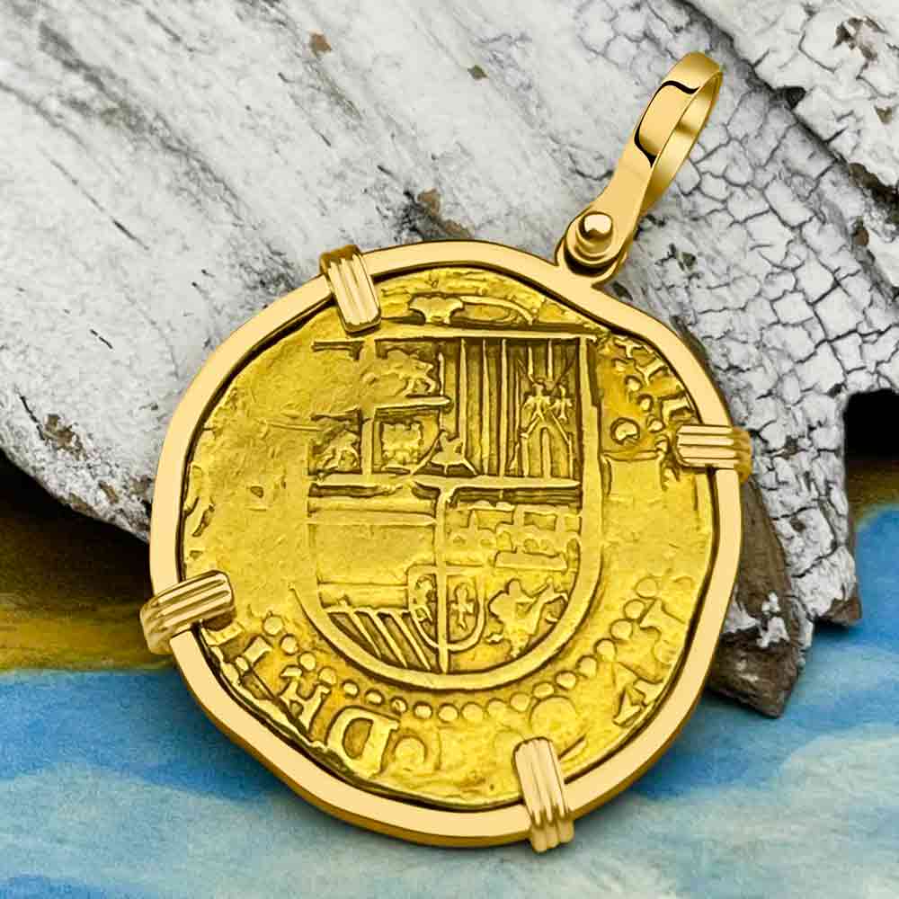 Pirate Era Circa 1570 22K Gold Four Escudo - the Legendary Doubloon - 18K Gold Pendan